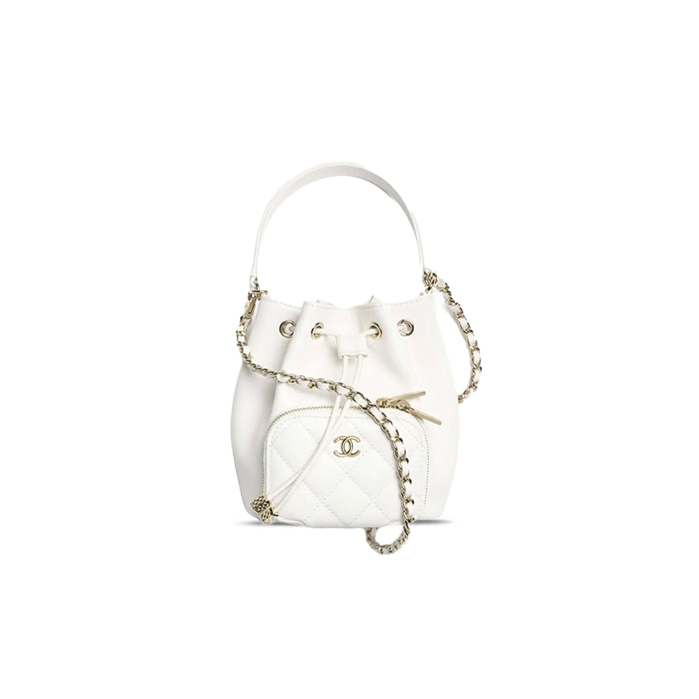 Ch**el 25b bucket bag in grained embossed shiny calfskin ap4775 (12.5*10*7.5cm)